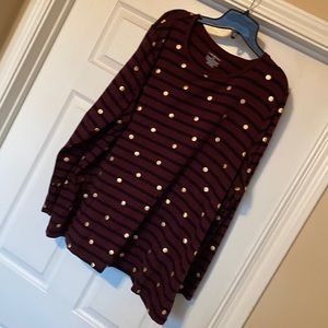 Wine colored gold polka dot long sleeve shirt